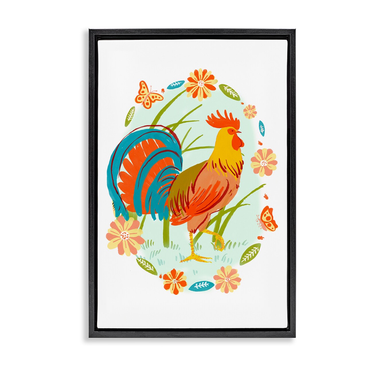 Stupell Industries Rooster with Butterflies Border Floating Frame Design by Hannah Moren